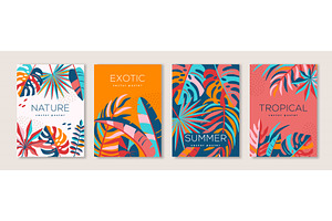 Summer poster set palm leaves