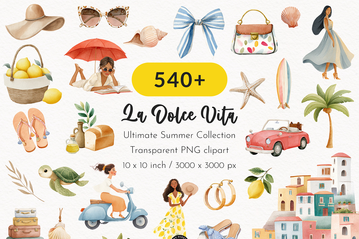 Mediterranean Amalfi Clipart Set, a Person Illustration by PaintPixelCo (Photo 1 of 12)