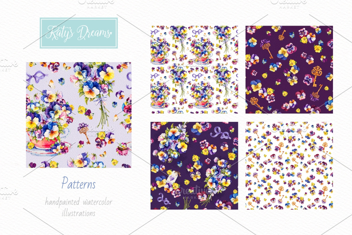 Pansies. Watercolor., a Decorative Illustration by Ekaterina Mikheeva (Photo 5 of 7)