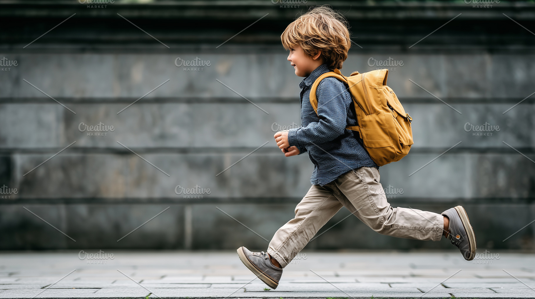 Cheerful young boy with a backpack, a School & Education Photo by MistyDay