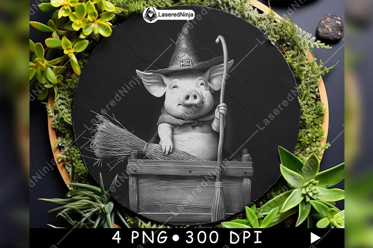 Cute Witch Pig Wooden Box Broom, a Background Graphic by LaseredNinja (Photo 7 of 7)