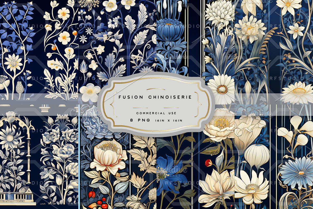 FUSION CHINOISERIE. Seamless Pack, a Texture Illustration by RefinedFantasyStudio (Photo 1 of 9)