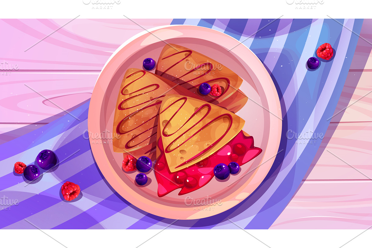 French breakfast setting with crepe, a Food Illustration by art PVP - market