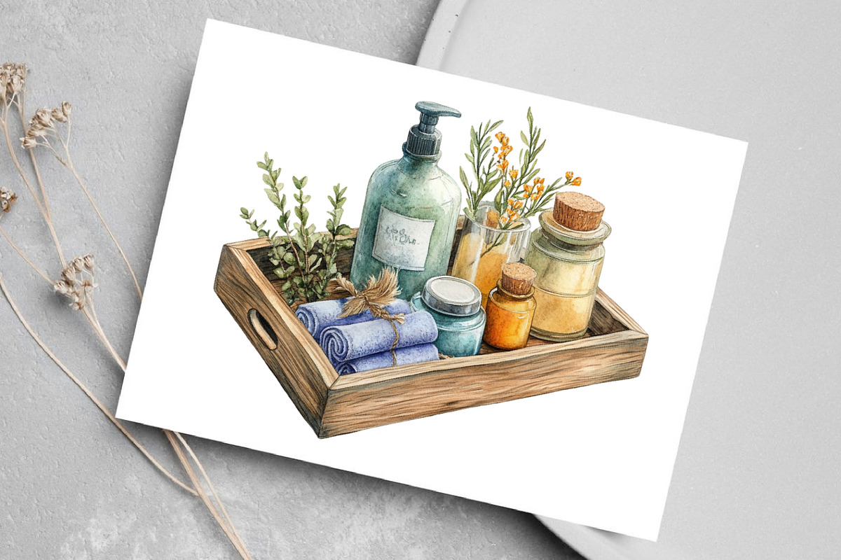 Watercolor Cozy Winter Spa Clipart, an Illustration by Canvas Craft (Photo 3 of 6)