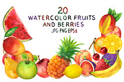 Watercolor set fruits and berries, a Food Illustration by Color_Brush (Thumbnail 1 of 12)