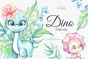 Watercolor Baby Dino Friends, an Animal Illustration by katmonne (Thumbnail 1 of 7)