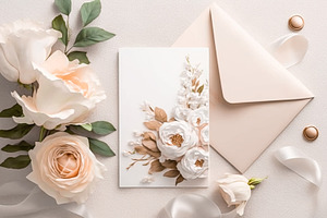 Beautiful luxury wedding stationery flatlay with floral decor, b, a Holiday Photo by Studio ANNA