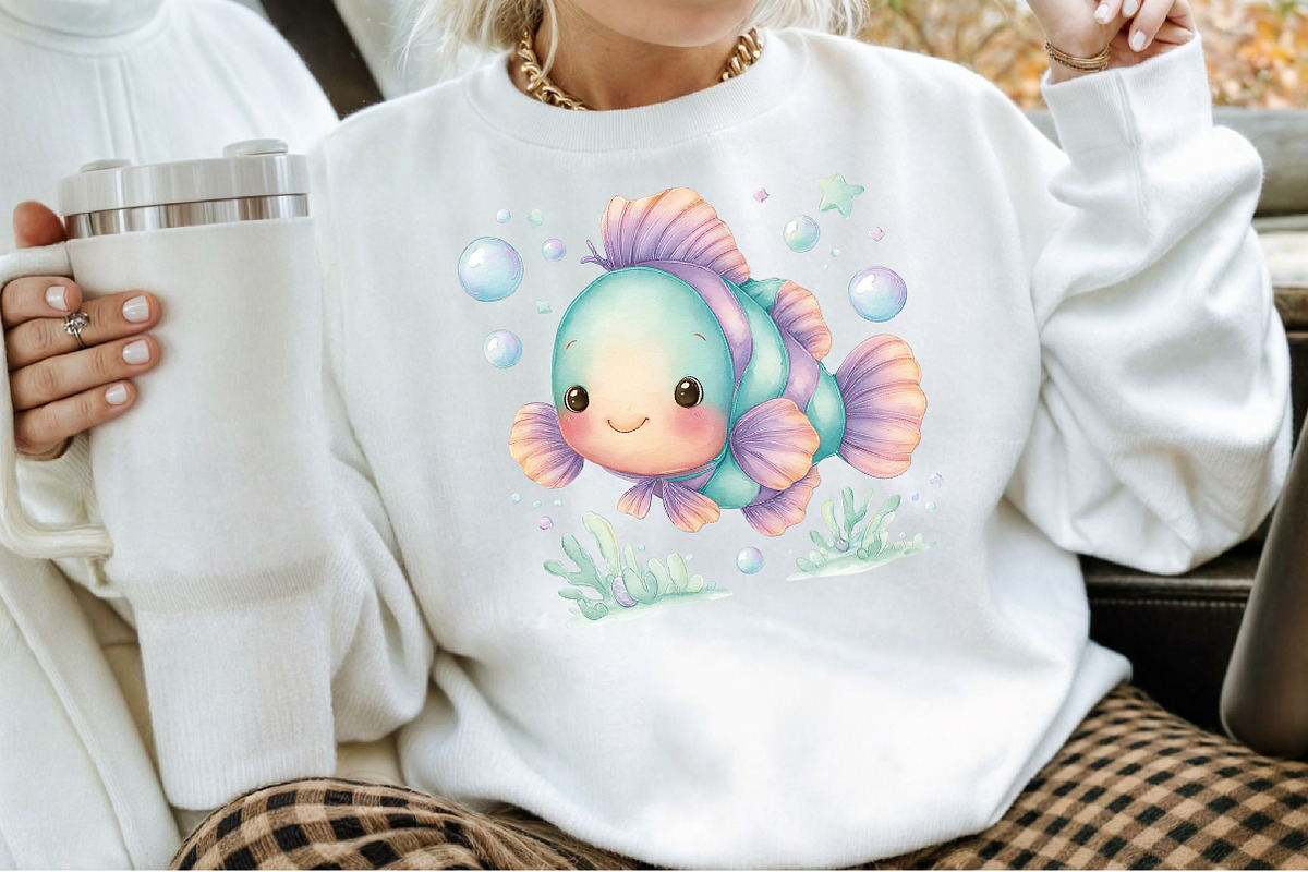 Cute Sea Animals Watercolor Clipart, an Illustration by Sublimation Artist (Photo 4 of 6)