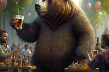 Brown Bear Is Drinking In Party