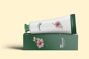 Cosmetic Cream Tube & Box Mockup