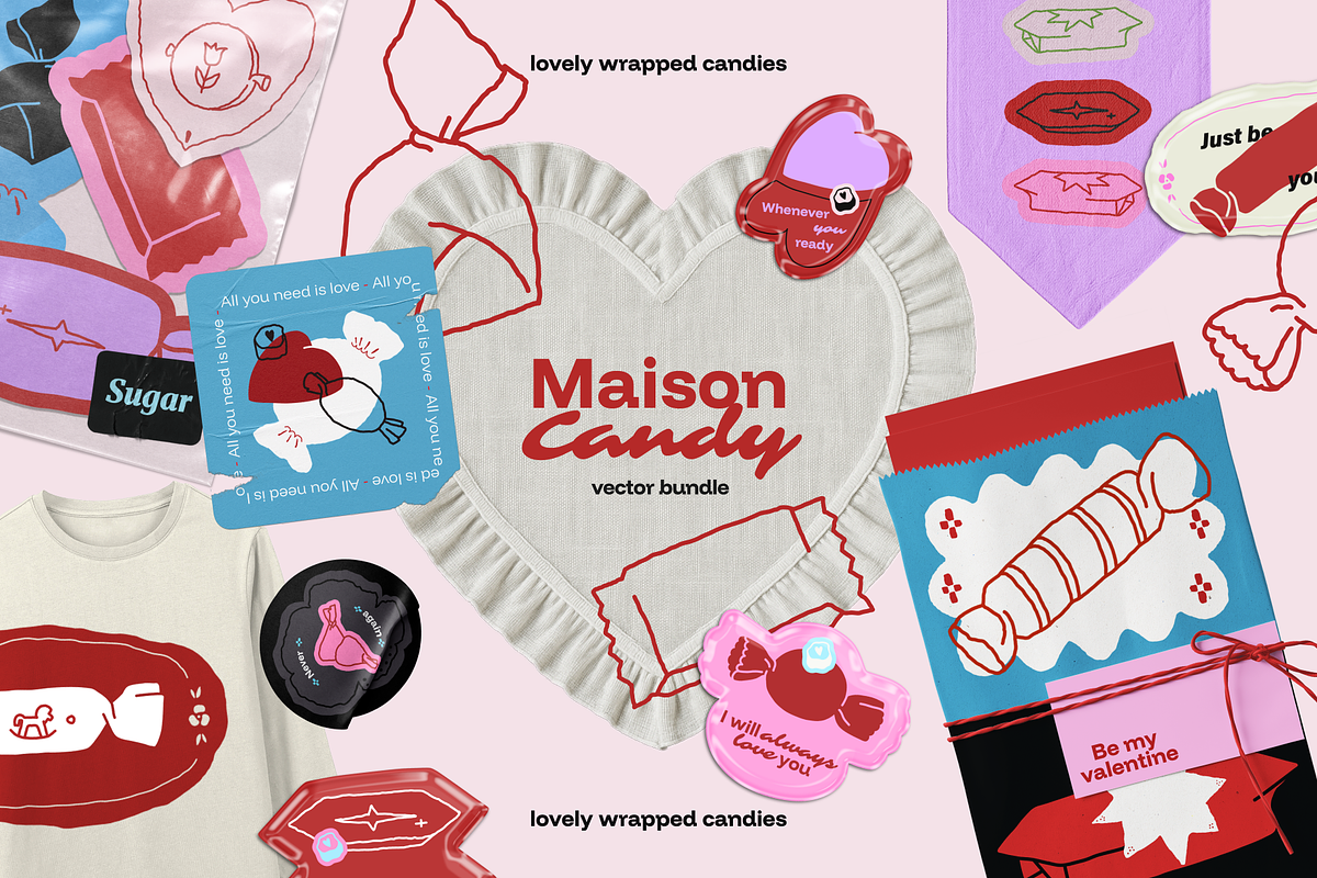 Wrapped candies & Love vector set, an Object Graphic by My.Ordinarty (Photo 1 of 11)