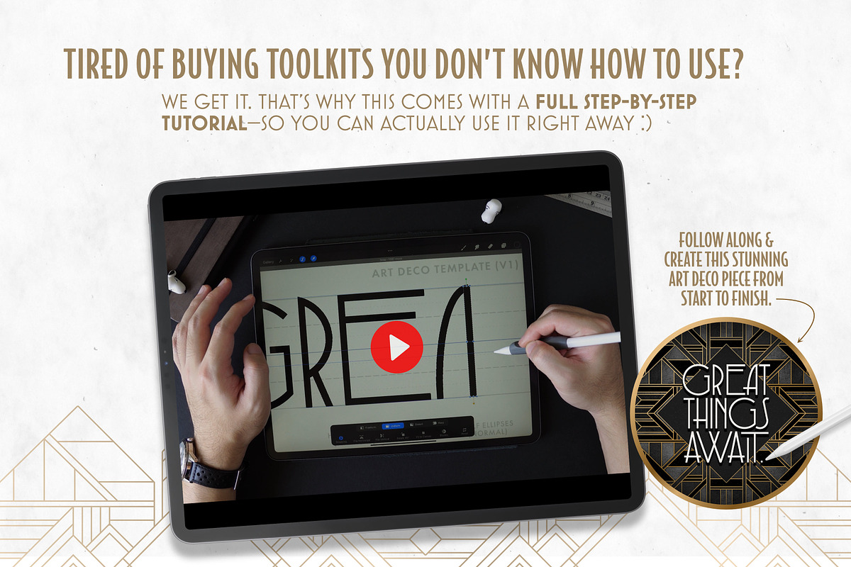 Modern Art Deco Lettering Toolkit, a Brush Add-On by Nico-Ng (Photo 7 of 11)