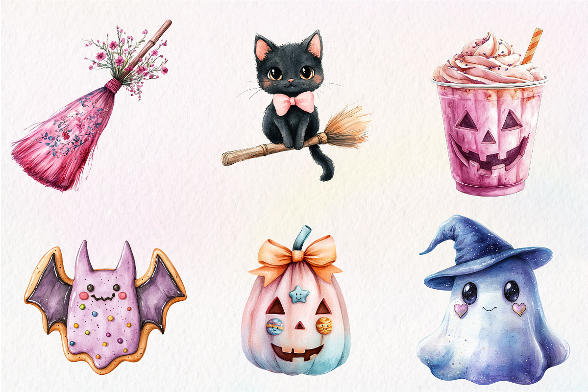 Cute Pastel Spooky Halloween Clipart, an Illustration by CreationArt (Photo 3 of 5)