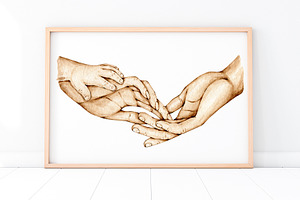 Family Holding Hands Watercolor