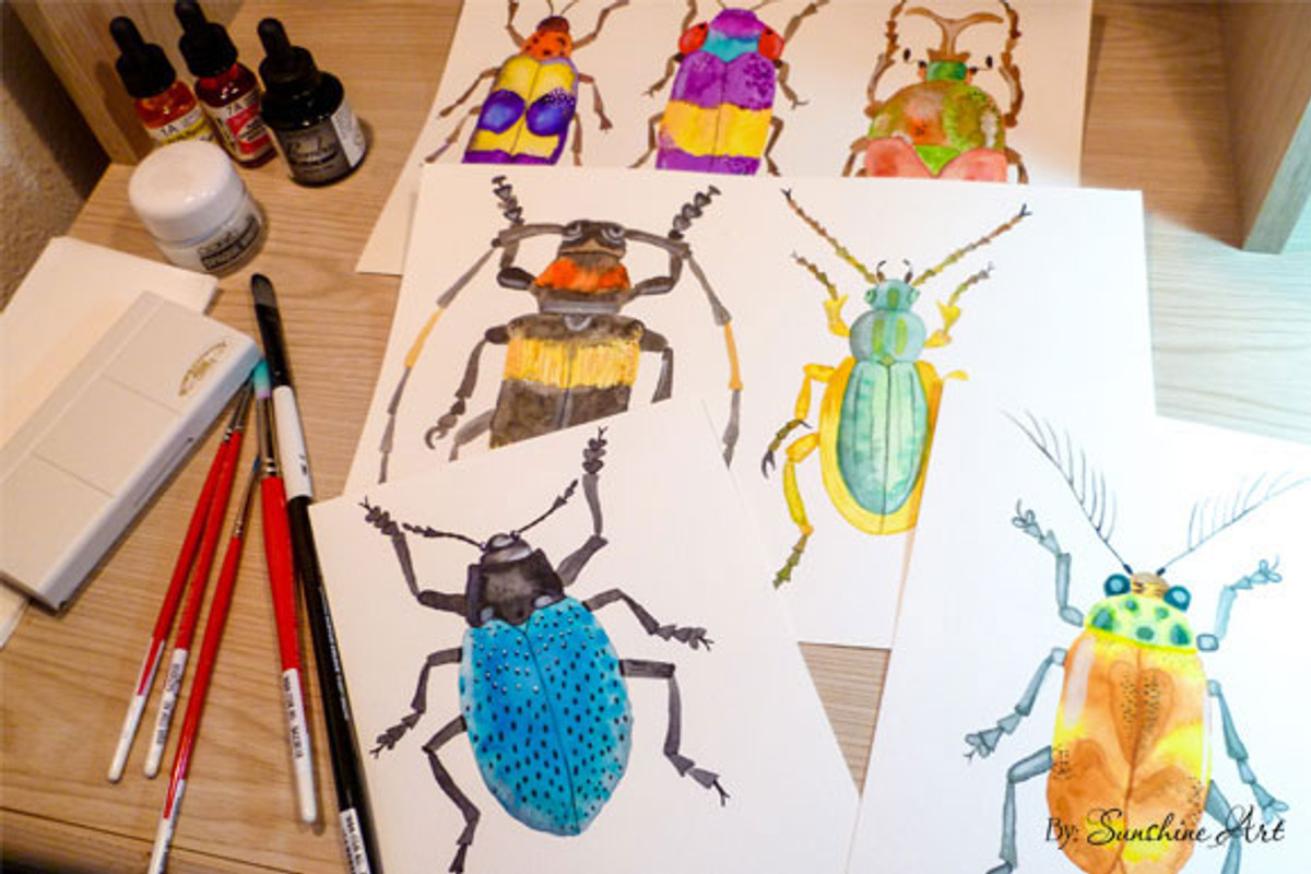 Set of Watercolor Whimsical Insects, an Animal Illustration by Sunshine Art Shop (Photo 3 of 7)
