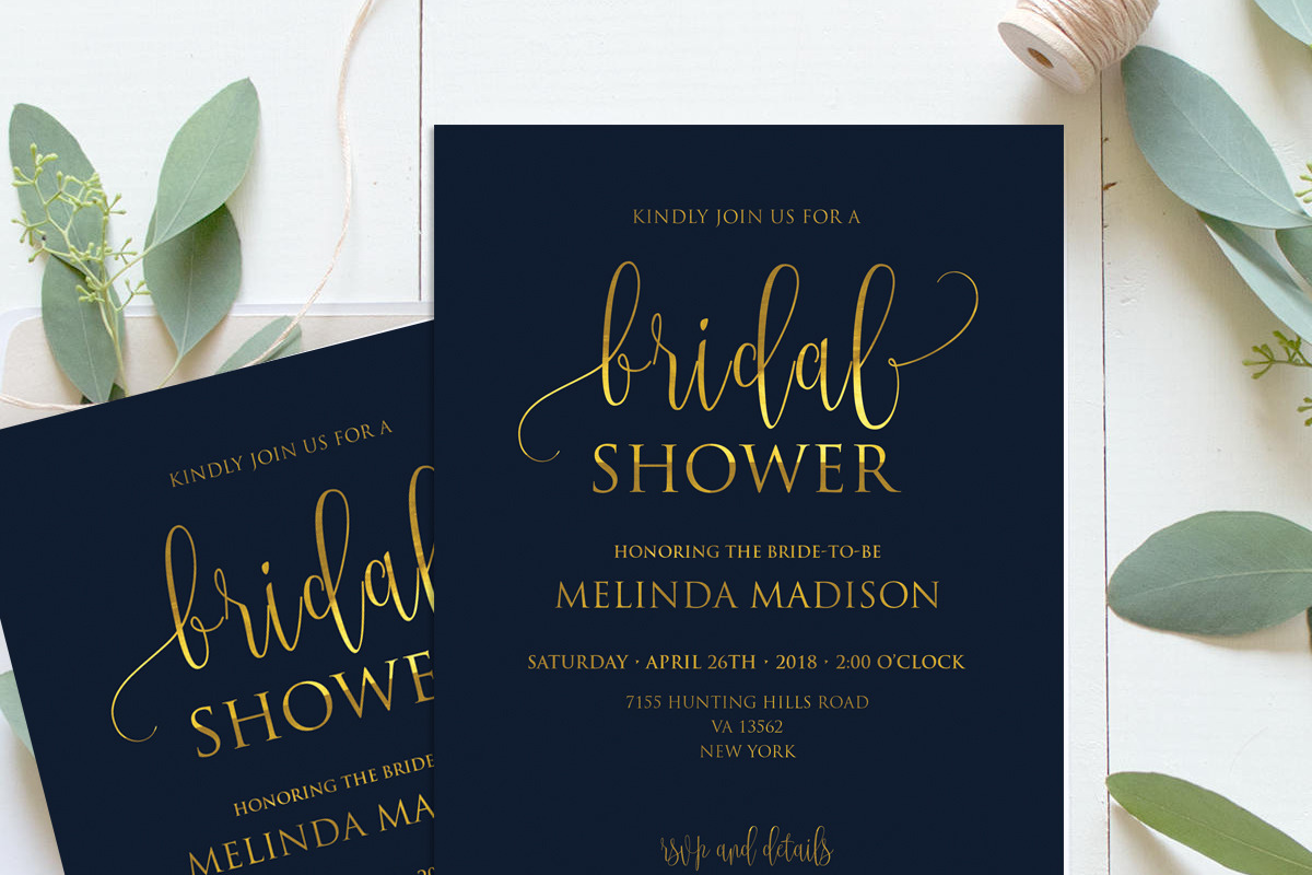 Navy Gold Bridal Shower Invitation,, an Invitation Template by DreamsClipArt (Photo 2 of 2)