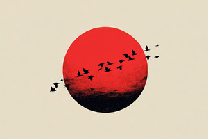 Sunset with birds flying over, a Photo by Beautiful things