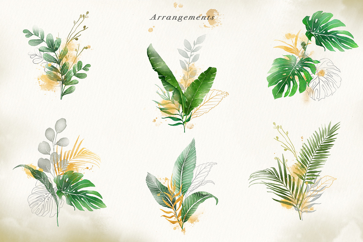 Watercolor & Gold Tropical Leaves, an Object Illustration by Papatongartist (Photo 8 of 10)