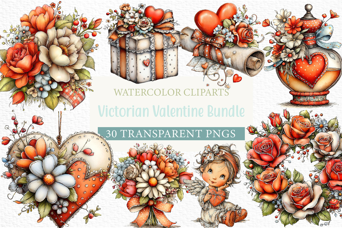 Victorian Valentine Bundle Clipart, an Illustration by Craft Nest (Photo 1 of 7)