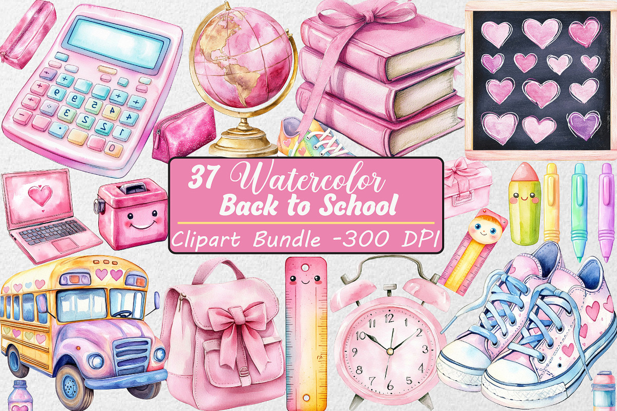 Cute Girly Back to School Clipart Bu, an Illustration by DreamCafeArt (Photo 1 of 7)