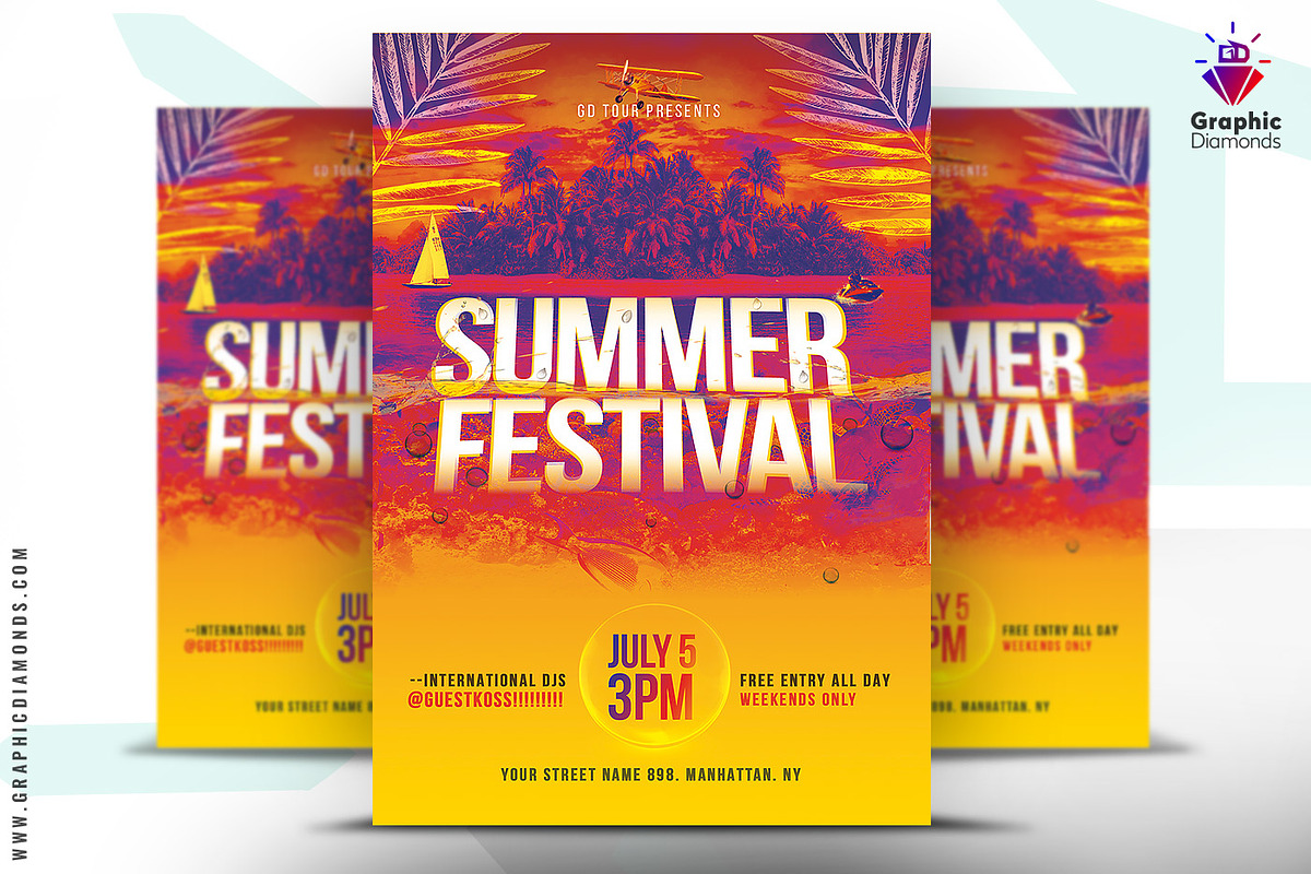 Summer Party Flyer & IG Template, a Flyer Template by GraphicDiamonds (Photo 1 of 8)
