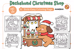 Dachshund Christmas Shop Coloring