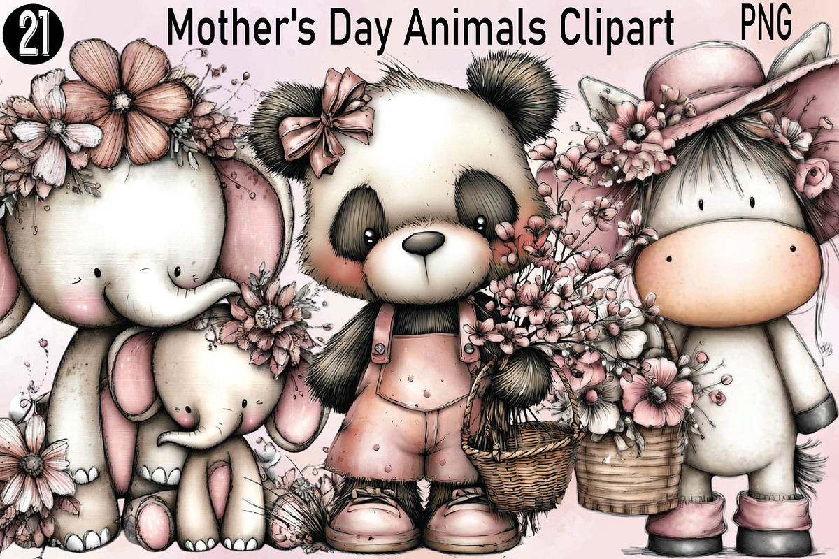 Mother’s Day Animals Clipart, an Illustration by SVGArt (Photo 1 of 9)