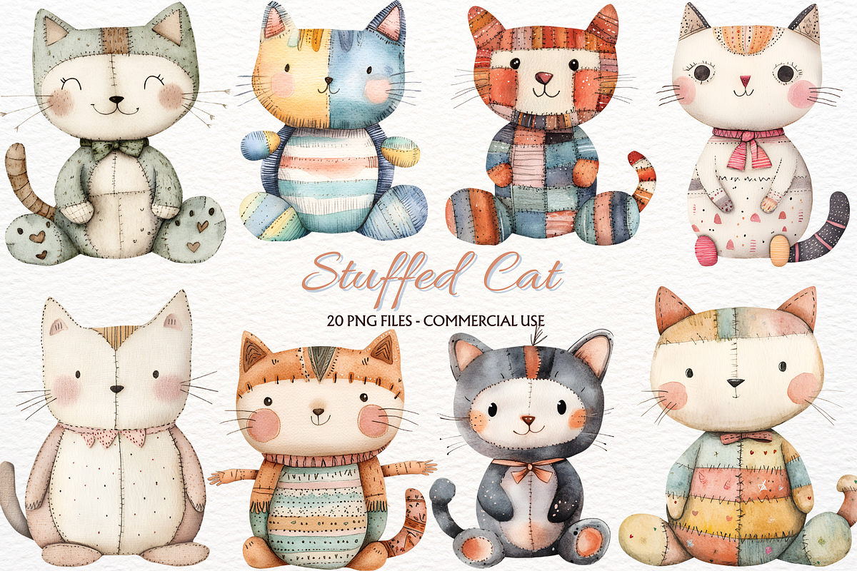 Stuffed Cat Clipart Boho Animals, an Animal Illustration by SugarCloudStudioArt (Photo 1 of 5)