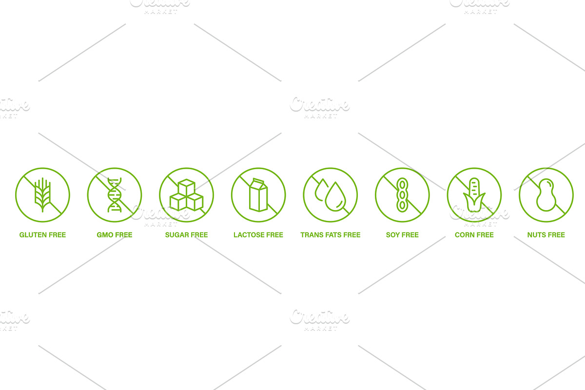 No Sugar, GMO, Gluten, Dairy, Trans, a Food Illustration by Vector Creator