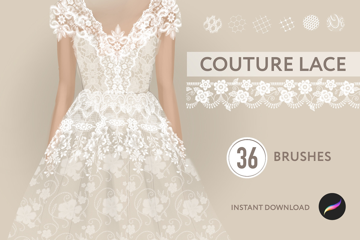 36 Lace brushes Procreate, a Brush Add-On by byJuliaKors (Photo 1 of 6)