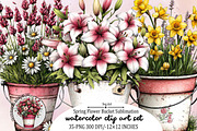 Spring Flower Bucket Sublimation Cli, an Illustration by SVGArt (Thumbnail 1 of 9)