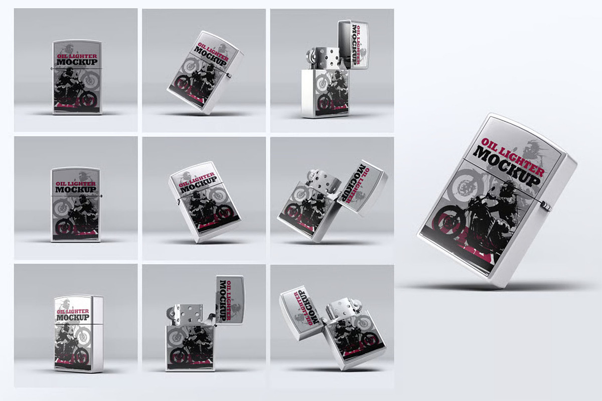 Steel Oil Lighter Mock-Up, a Product Mockup by Se٧enStudio (Photo 6 of 8)