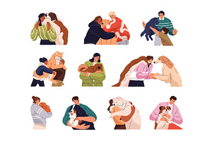 Happy people hugging cute dogs set, an Animal Illustration by PaperTrident