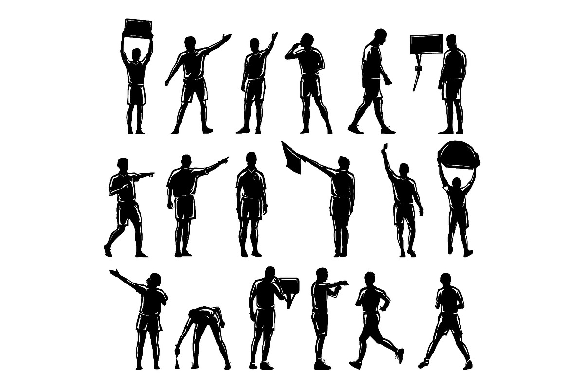18 soccer referee silhouettes, a Sport Illustration by LogosDen (Photo 1 of 3)