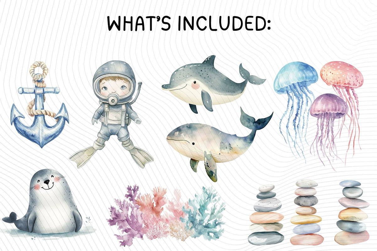 Cute Sea Life Clipart, an Illustration by PassionPNGcreation (Photo 4 of 13)