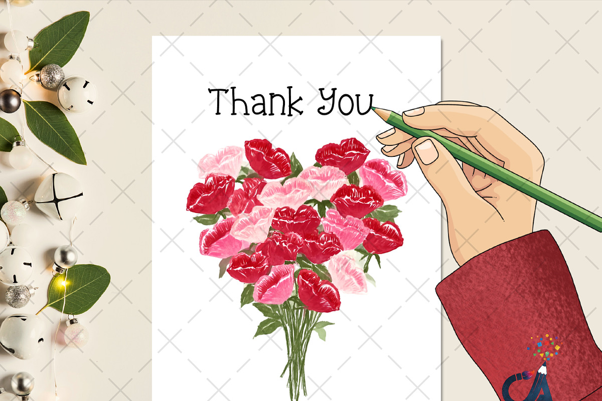 Watercolor Valentines Roses Clipart, an Illustration by Creative Art (Photo 2 of 6)