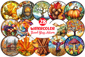 Round Stained Glass Autumn, an Illustration by Dream Creation