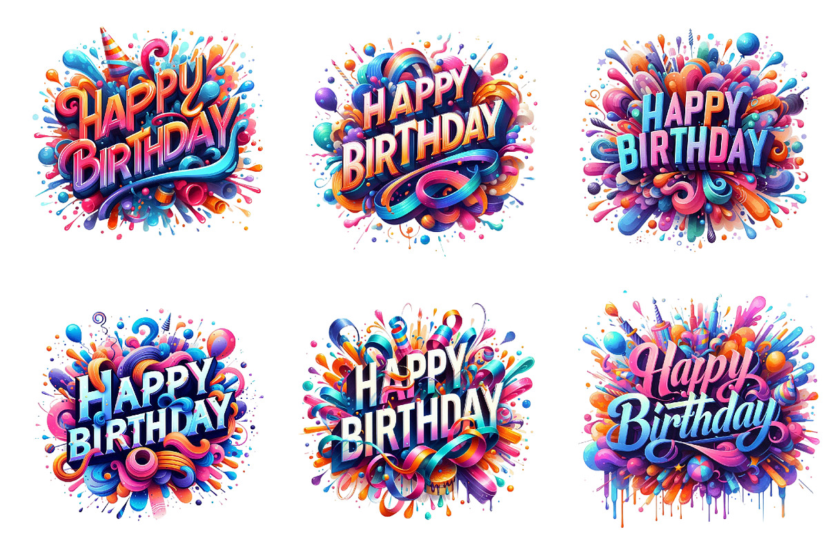 Happy Birthday Png Bundle, a Seasonal Illustration by DreamArtGraphic (Photo 3 of 4)