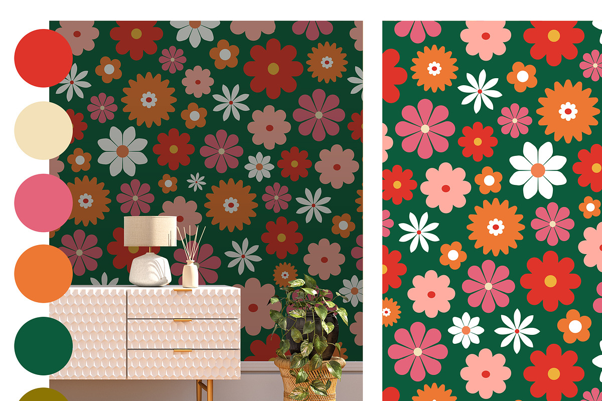 Retro Floral Groovy Vintage Patterns, a Pattern Graphic by Sofico (Photo 2 of 15)