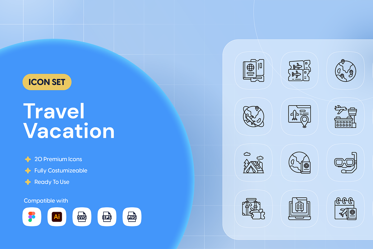 Travel Vacation Icon Set, an Outline Icon by Nathaya Studio (Photo 1 of 2)