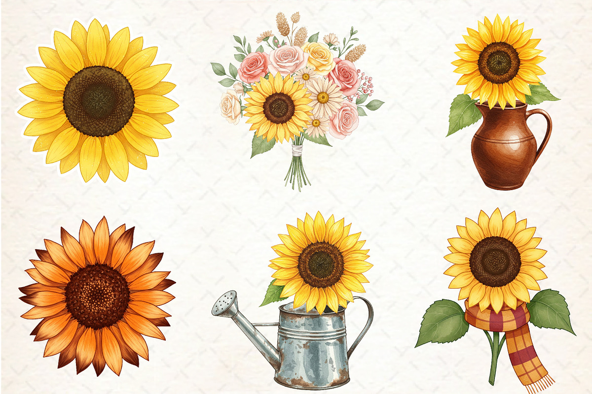 Vintage Sunflowers Autumn Clipart, an Illustration by Libby Wishes (Photo 2 of 11)