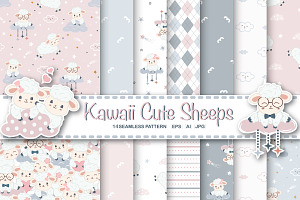 Kawaii Cute Sheeps Digital Papers