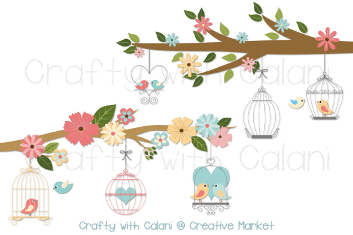 Romantic Love Bird & Bird Cage, an Illustration by Crafty with Calani