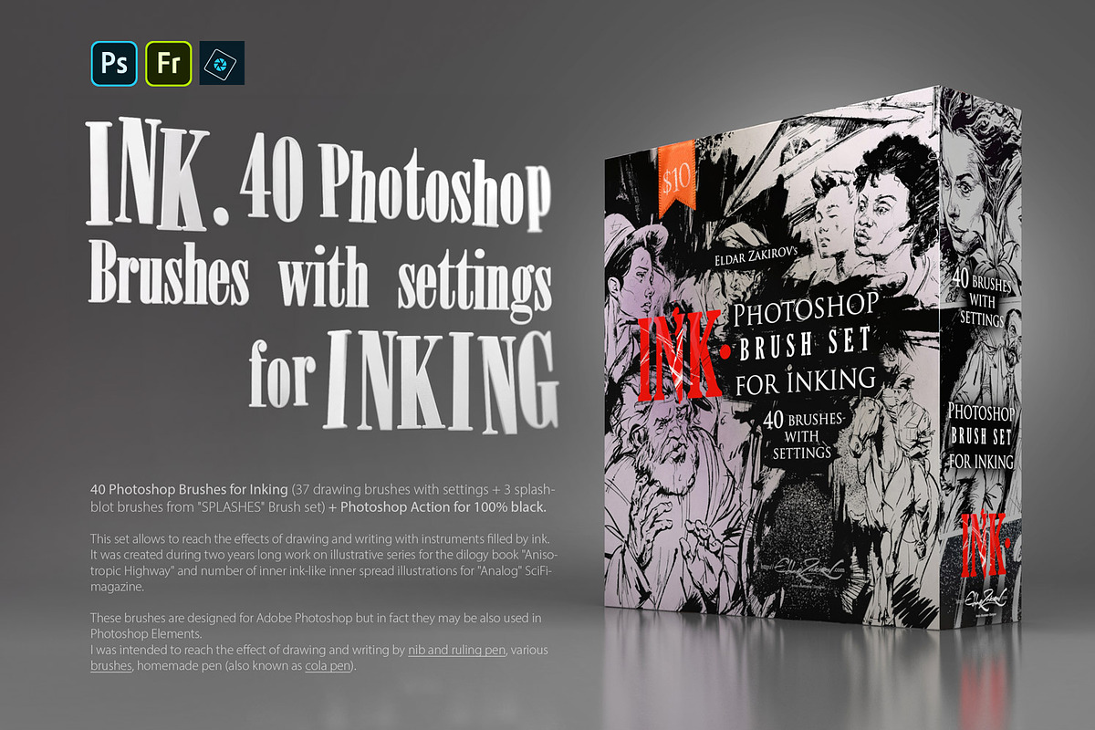 INK. 40 Photoshop Brushes for Inking, a Brush Add-On by Eldar Zakirov's (Photo 2 of 13)