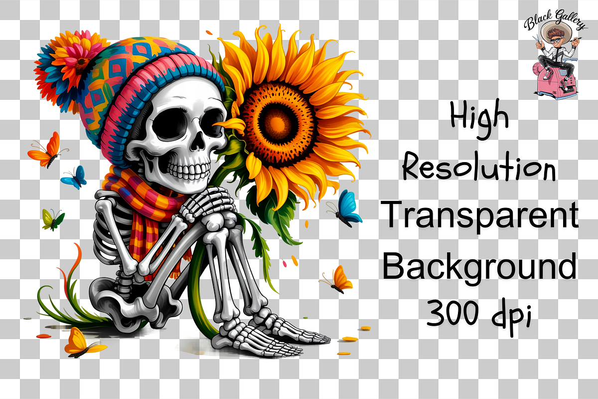Skeleton Hugging Sunflower PNG, a Graphic by Clipart Bloom (Photo 11 of 12)
