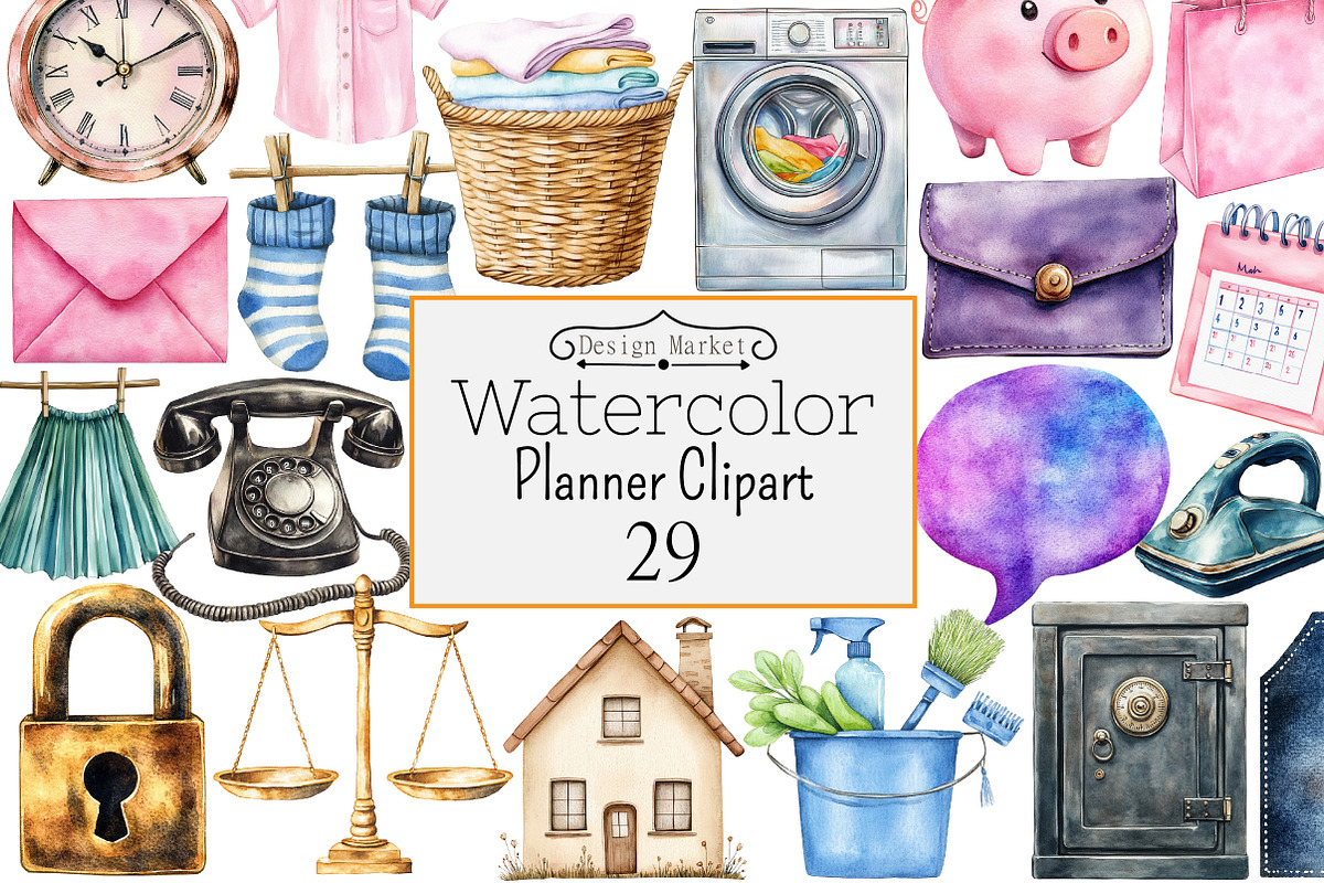 Watercolor Planner Clipart, a Seasonal Illustration by Design Market (Photo 1 of 3)