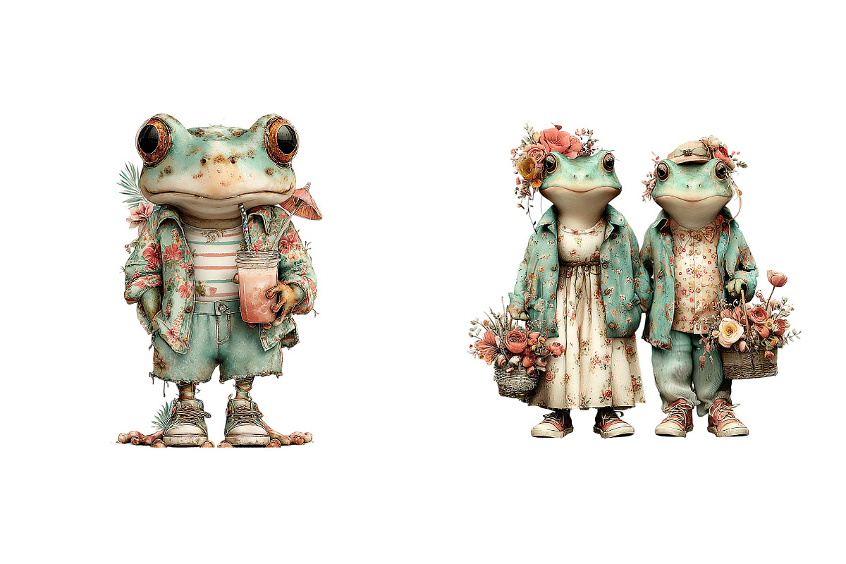 Whimsical Summer Frog Clipart, an Illustration by SinaCreation (Photo 4 of 11)