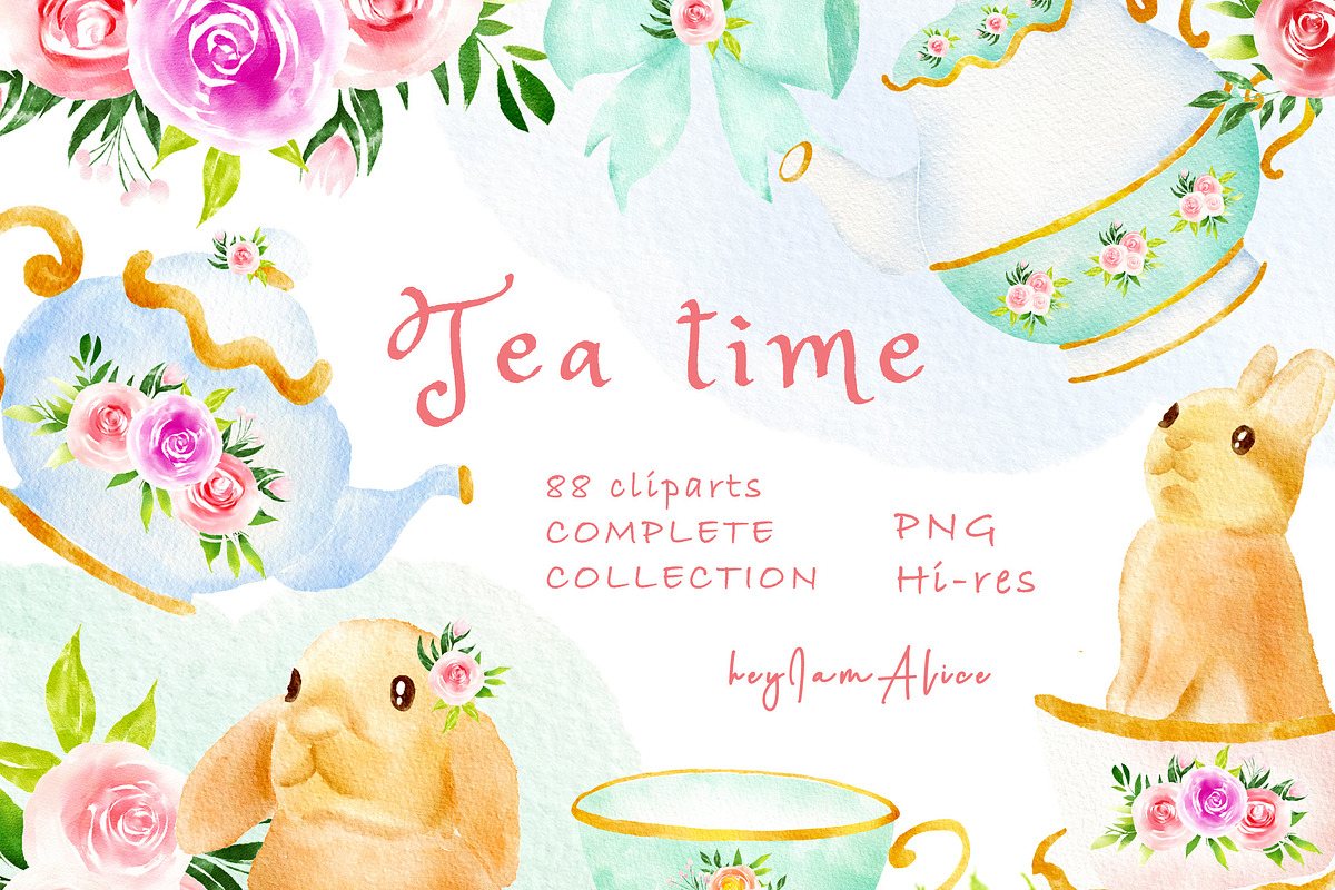 Tea time party bunny clipart, an Illustration by heyiamalice (Photo 1 of 15)