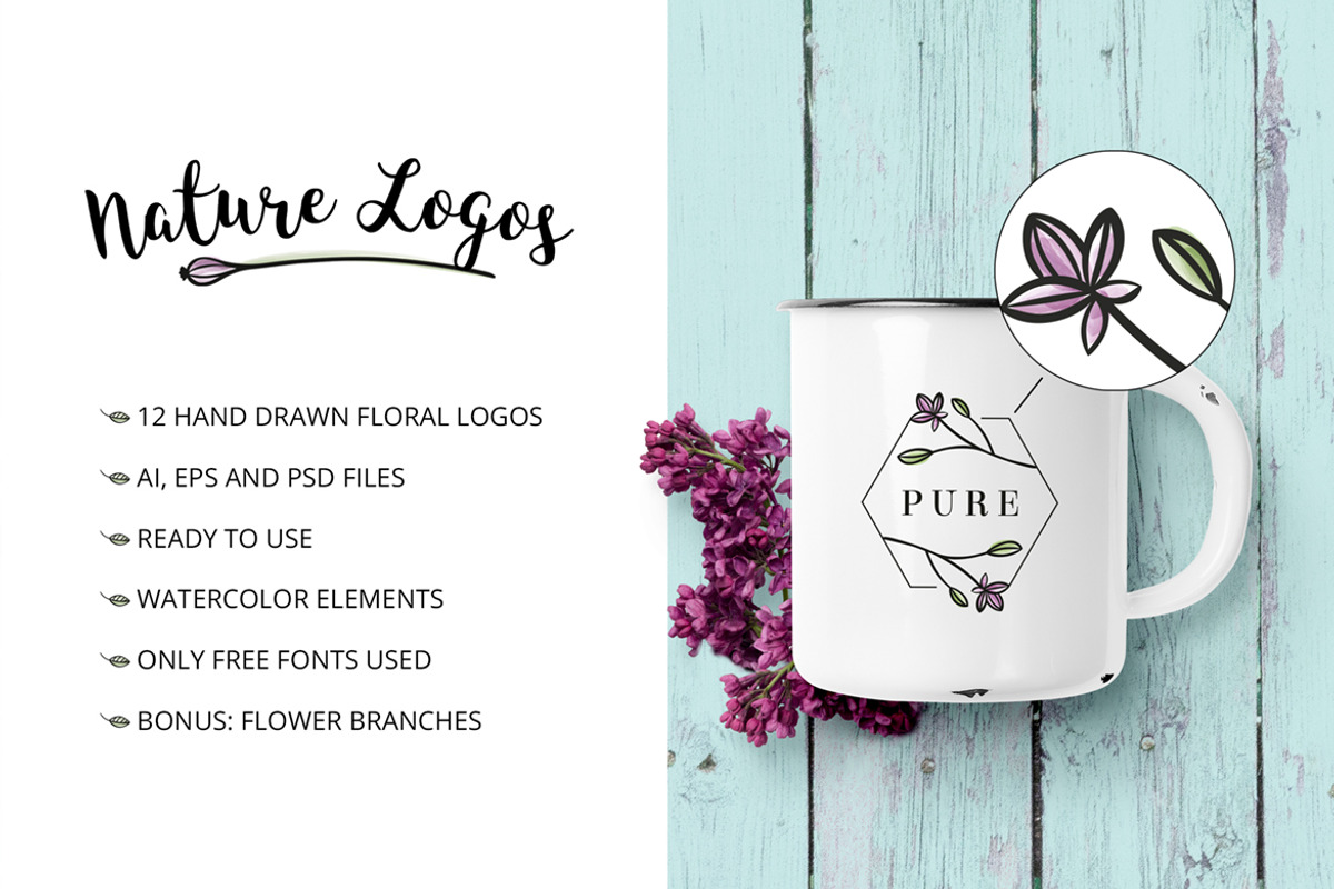 Nature & floral premade logos +BONUS, a Branding & Logo Template by AgataCreate (Photo 2 of 6)