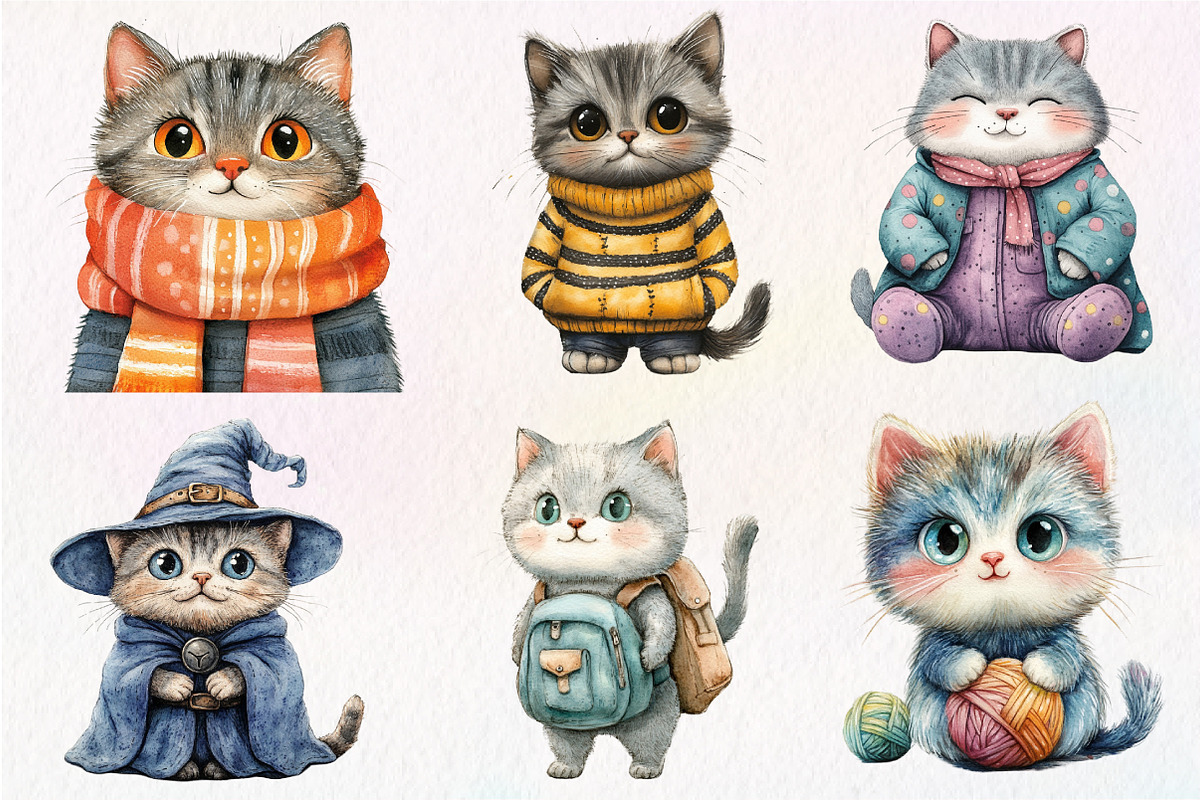 Watercolor Cats Clipart, an Illustration by Dream Creation (Photo 6 of 6)